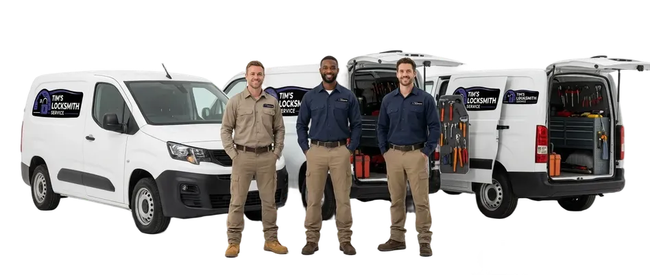 Mobile service tech by the branded Tim's Locksmith van covering emergency lockouts and urgent lock repairs while on dispatch in Carlsbad, California. Licensed locksmith with BSIS LCO#7134 on file.