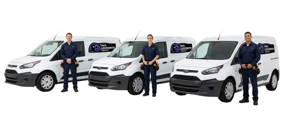 Tim's Locksmith technician alongside the dispatch van equipped for residential, commercial, and automotive service while on dispatch in Carpinteria, California. Direct dispatch from local service zones for faster response.