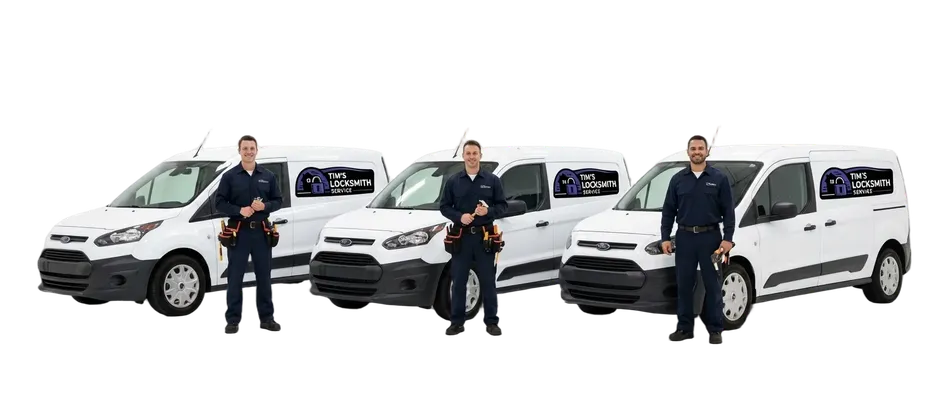 Tim's Locksmith tech beside the company van at a residential street running residential lock installs, rekeys, and smart lock service during a visit to Del Mar, California. All service performed on site with the van fully stocked.