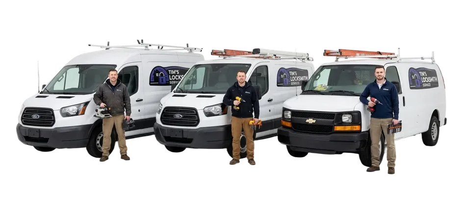 Tim's Locksmith Service tech beside the fully equipped service van running residential lock installs, rekeys, and smart lock service while on dispatch in El Cajon, California. Same-day service for most residential and commercial calls.