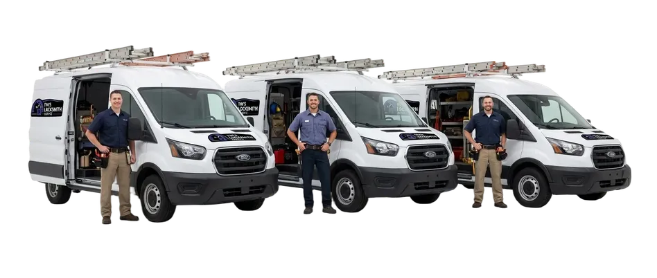 Licensed BSIS locksmith posted next to the mobile service van equipped with dealer-level automotive tools and residential hardware while on dispatch in Otay Mesa, California. On-call for emergency lockouts and scheduled service appointments.