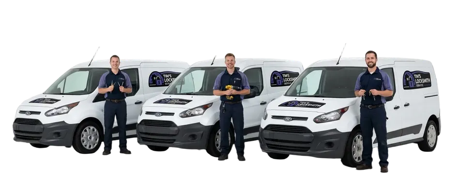 On-call locksmith tech staged next to the service van ready for rekeys, installs, and emergency lockouts on a service run through Rancho Santa Fe, California. Same-day service for most residential and commercial calls.