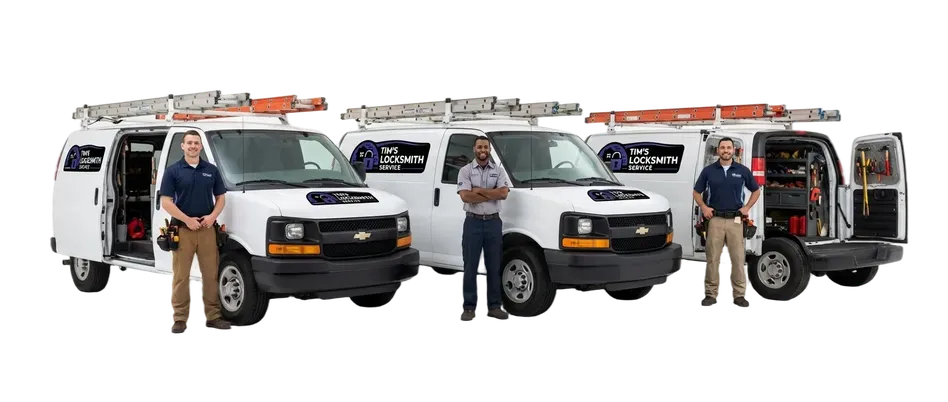Mobile locksmith posted up next to the work van on call for emergency lockouts and planned service work at a residential block in San Diego, California. BSIS licensed, insured, and dispatched directly from local zones.