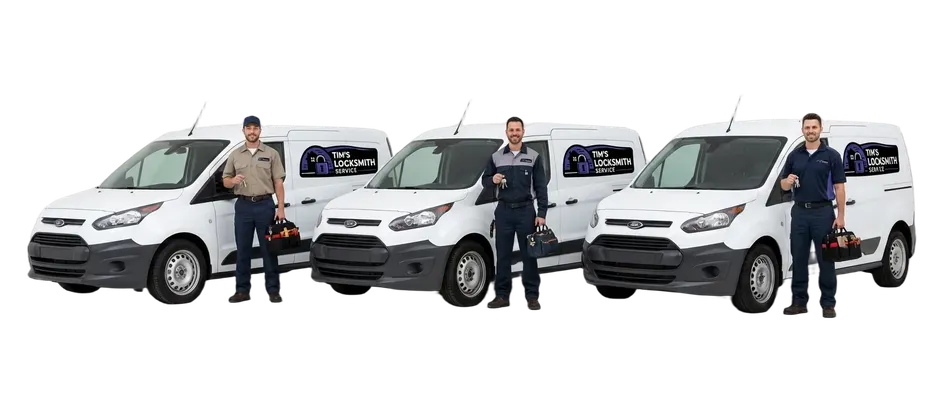 Tim's Locksmith Service technician with the van branded and ready on call for emergency lockouts and planned service work while servicing Santee, California. Same-day service for most residential and commercial calls.