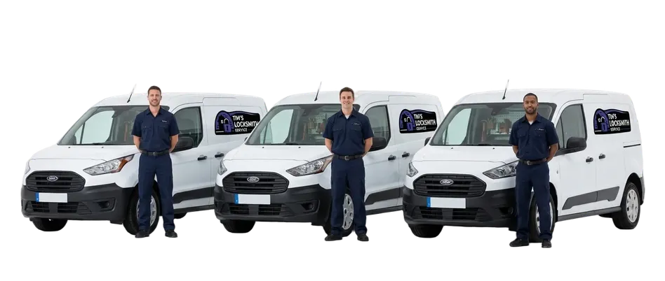 Licensed BSIS locksmith posted next to the mobile service van running a same-day service schedule during a visit to Ventura, California. BSIS licensed, insured, and dispatched directly from local zones.
