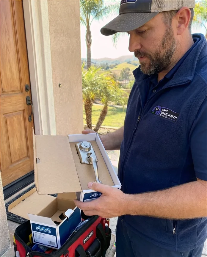 Residential lock installation by Tim's Locksmith Service in Lakeside