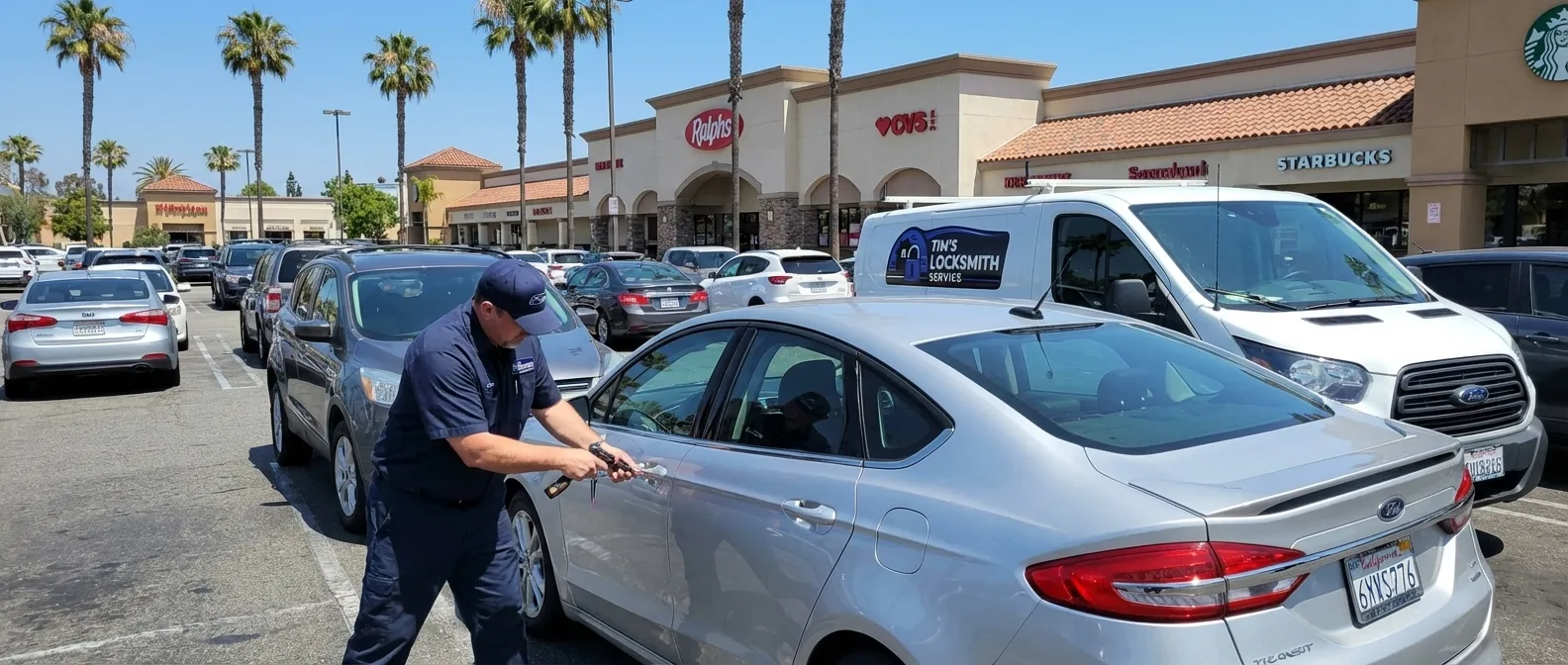 Mobile locksmith technician on a service call