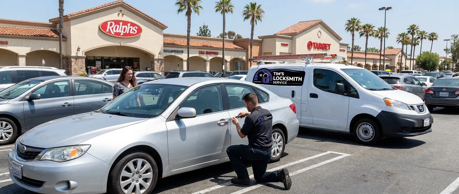 Mobile locksmith technician on a service call