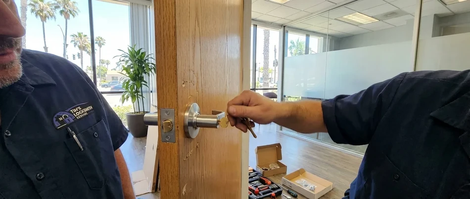 Metal door mortise pocket prep in Camarillo