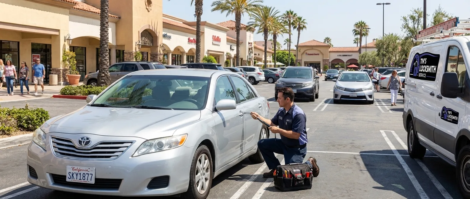 Mobile locksmith technician on a service call