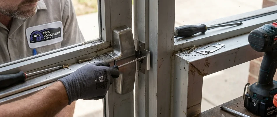 Surface vertical rod exit device on double doors in Ventura