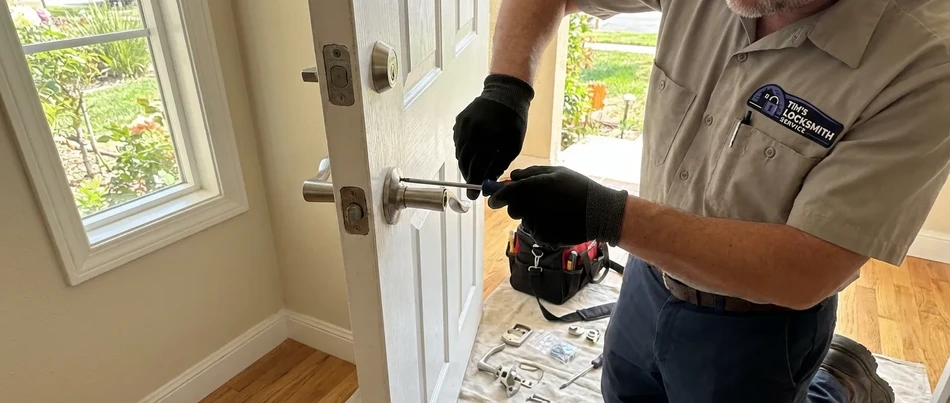 Deadbolt strike alignment hinge shim in Simi Valley