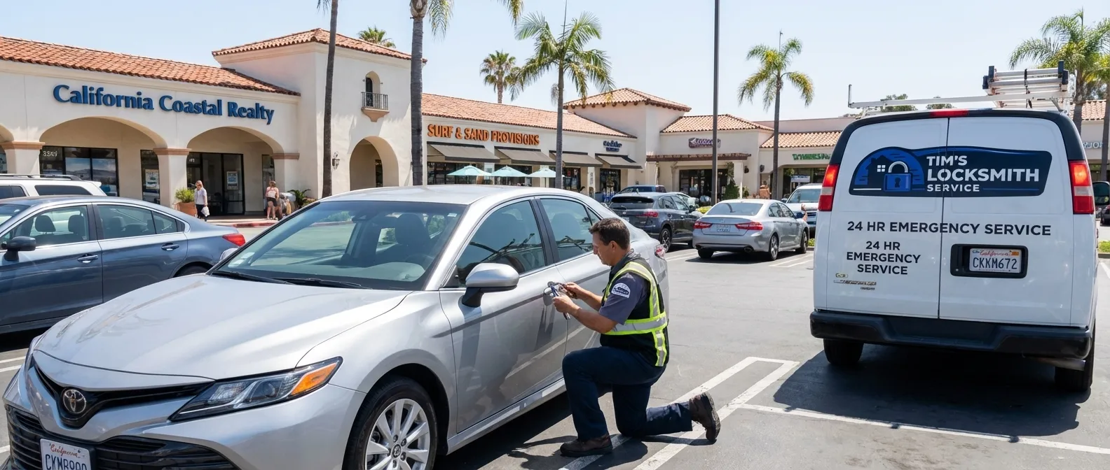 Mobile locksmith technician on a service call