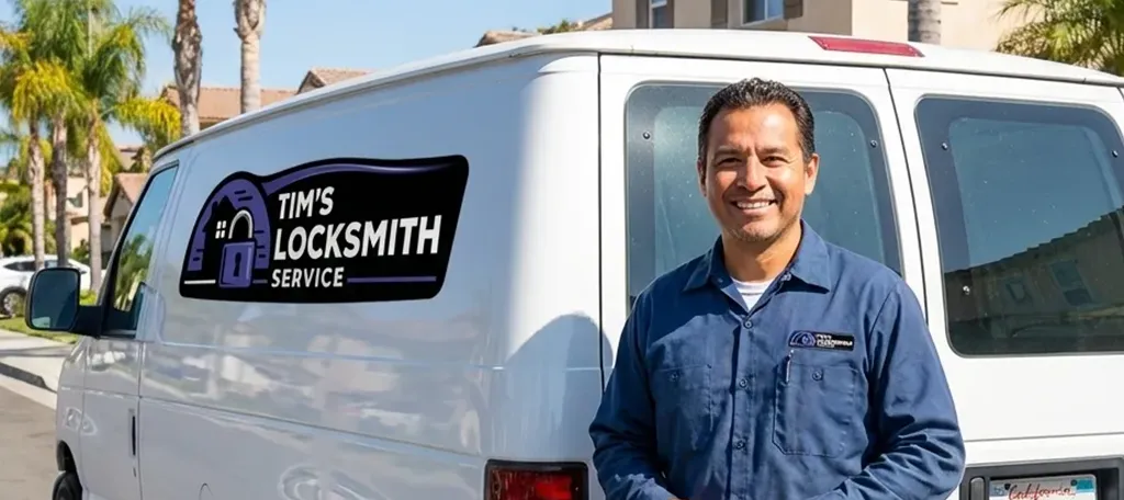 Mobile locksmith technician on a service call