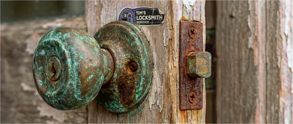 Corroded knob with rusted strike plate