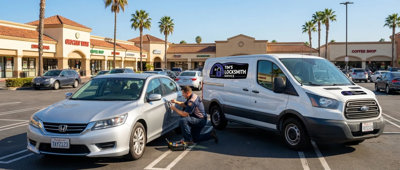 Mobile locksmith technician on a service call
