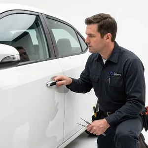 Remote fob being paired to a daily driver for a fleet vehicle missing a working fob at a customer's driveway in Alpine, California. Broken key extraction paired with a replacement cut on the same call.