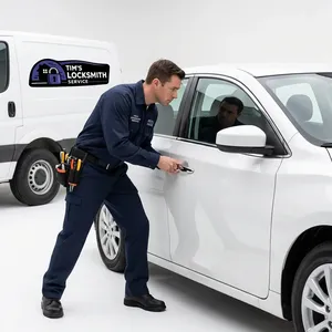OEM transponder key being flashed into a vehicle's ECU after battery failure bricked the original remote at a customer's driveway in Santa Barbara, California. Dealer-level diagnostic tools loaded on the van for all makes and models.