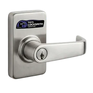 Storefront lever handle being fitted on a glass entry door as part of a suite renovation at a La Mesa, California commercial address. Key control programs set up so departing employees do not compromise security.
