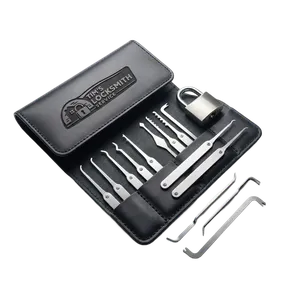 Lock pick set laid out during a front door lockout during a weekend emergency response during a Carlsbad, California service call. Automotive lockout kits handle modern and legacy vehicle doors.