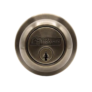 Fresh deadbolt installation on a newly hung door ahead of a new homeowner move-in during a residential visit in Encinitas, California. Hardware sourced for finish match to existing exterior fixtures.