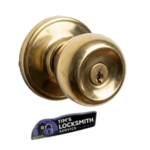 Tim's Locksmith Service installing a new residential deadbolt as part of a whole-home hardware upgrade at a home in Thousand Oaks, California. Deadbolts, smart locks, and handlesets installed on front doors, side gates, and garage entries.