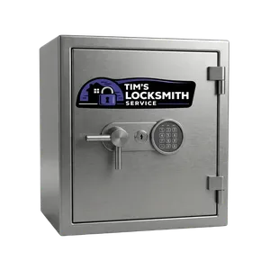 Safe technician working a combination lock on a gun safe during a commercial drop safe service call for a Camarillo, California property owner. Commercial floor safes serviced for retail and restaurant accounts.
