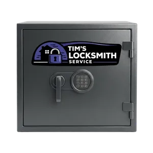 Commercial floor safe relocked after a repair following an inherited safe with no paperwork at a home in Ramona, California. Home safes opened after lost combinations and reprogrammed for new owners.