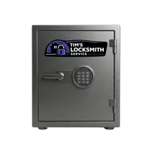 Home safe dial being manipulated open after a lost combination after a battery failure on an electronic safe at a retail location in Rancho Santa Fe, California. Commercial floor safes serviced for retail and restaurant accounts.